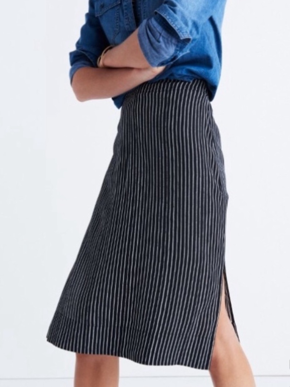 Madewell Pin Striped Slip Skirt